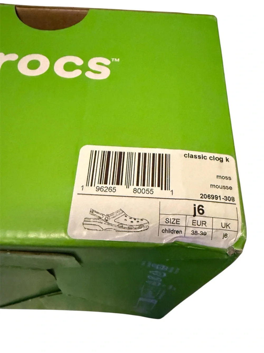NWT Crocs Classic Clog Kids J6 Moss Green | Youth 6 EU 38-39 | New in Box